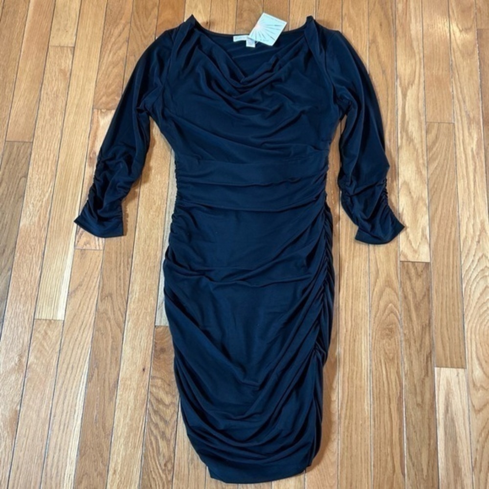 New NWT Boston Proper Size 6 Black Cowl Neck Ruched Bodycon Cocktail Party Dress